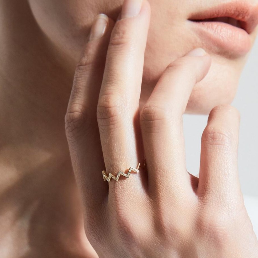 New, Ef Collection Diamond Zig Zag Stack Ring! 14k Yellow Gold!